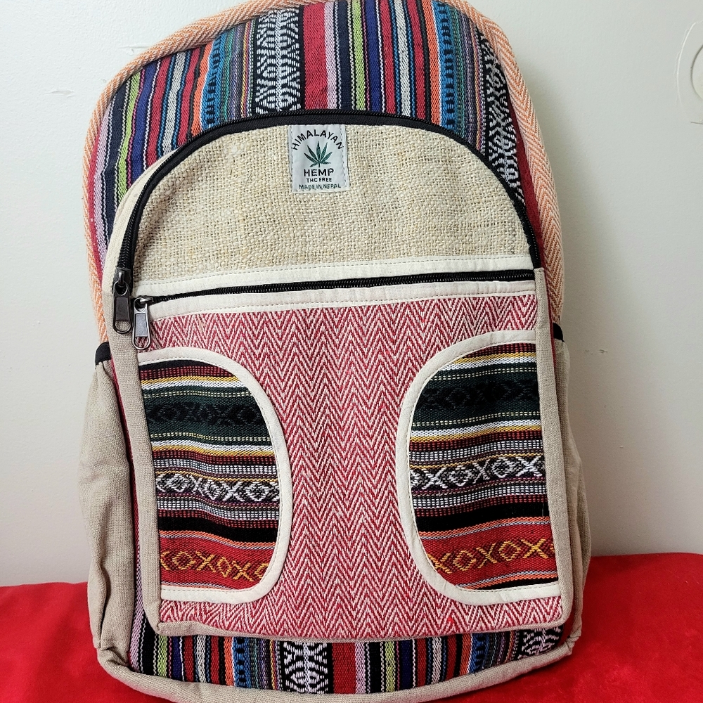 Moving sale final price Handmade Hemp & Cotton Patchwork Backpack